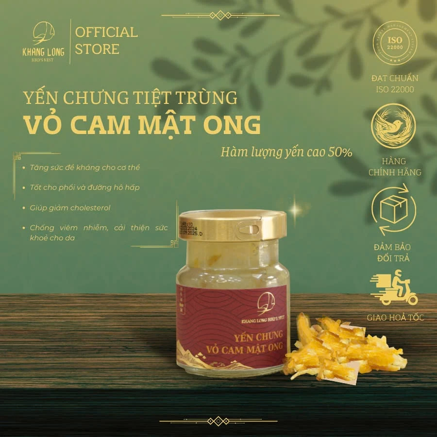 Combo 10 Hũ Yến Chưng Tiệt Trùng Vỏ Cam Mật Ong Khang Long  -  Hàm lượng yến 50% -  Có hộp