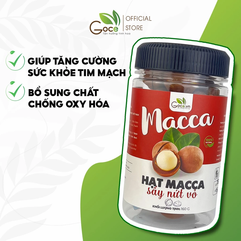 Hộp 160g Hạt macca (mắc ca) sấy nứt vỏ Goce