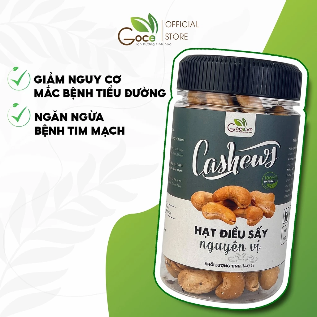 Hộp 140g Hạt điều vỏ lụa rang muối nguyên vị không vỏ lụa Goce