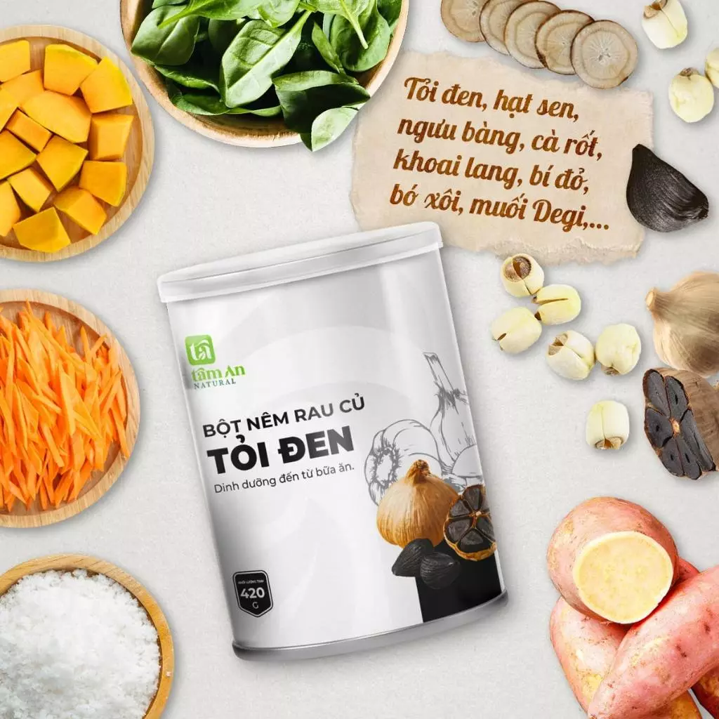 Bột Nêm Rau Củ Tỏi Đen Thuần Chay VN 420g - Đậm đà món ăn, tăng sức đề kháng