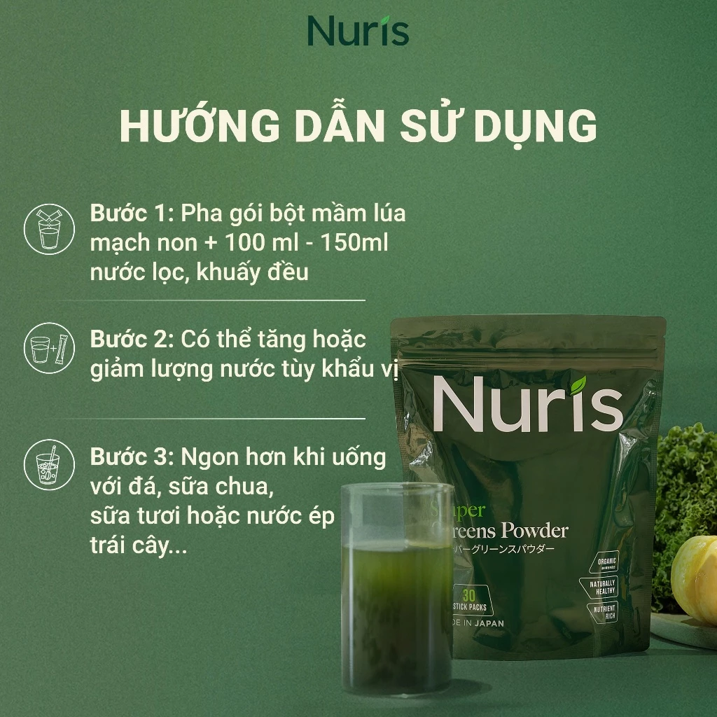 [MUA 5 TẶNG 1] Combo 5 Túi bột mầm lúa mạch non Nuris Nhật Bản bổ sung lợi khuẩn lên men từ thực vật