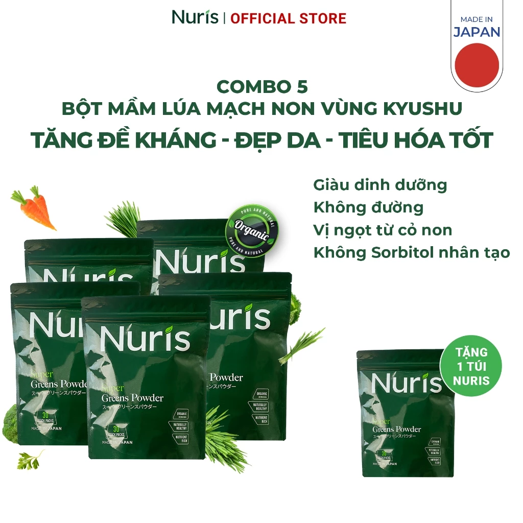 [MUA 5 TẶNG 1] Combo 5 Túi bột mầm lúa mạch non Nuris Nhật Bản bổ sung lợi khuẩn lên men từ thực vật