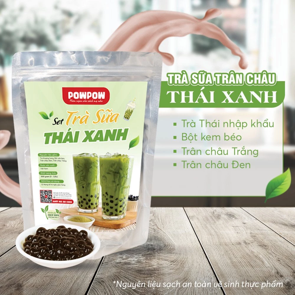 Set nguyên liệu pha trà sữa thái xanh tự nấu POWPOW - nấu được 15 - 20 ly