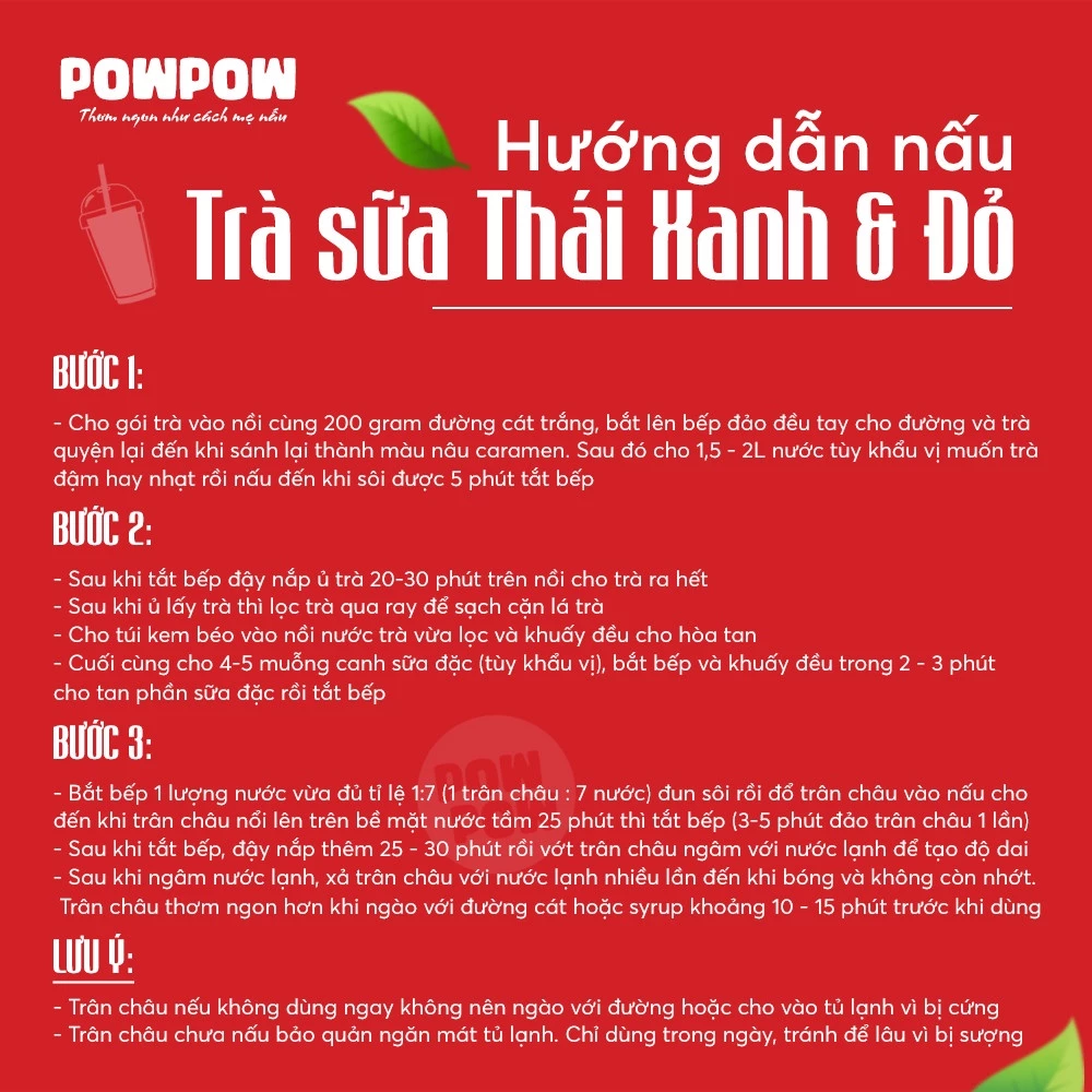 Set nguyên liệu pha trà sữa thái xanh tự nấu POWPOW - nấu được 15 - 20 ly