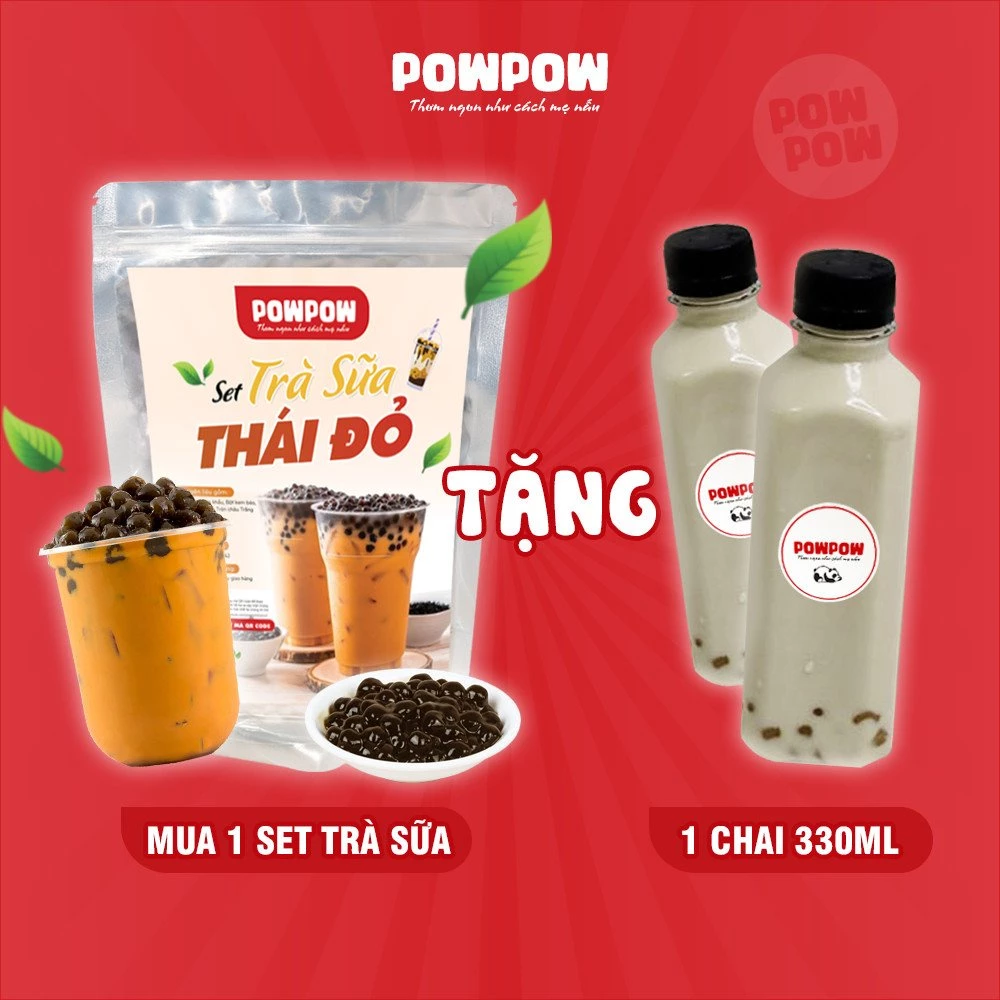 Set nguyên liệu pha trà sữa thái đỏ tự nấu POWPOW - nấu được 15 - 20 ly