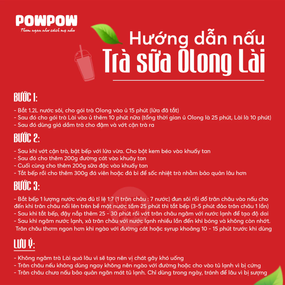 Set nguyên liệu trà sữa trân châu Olong Lài POWPOW nấu được 15-20 ly
