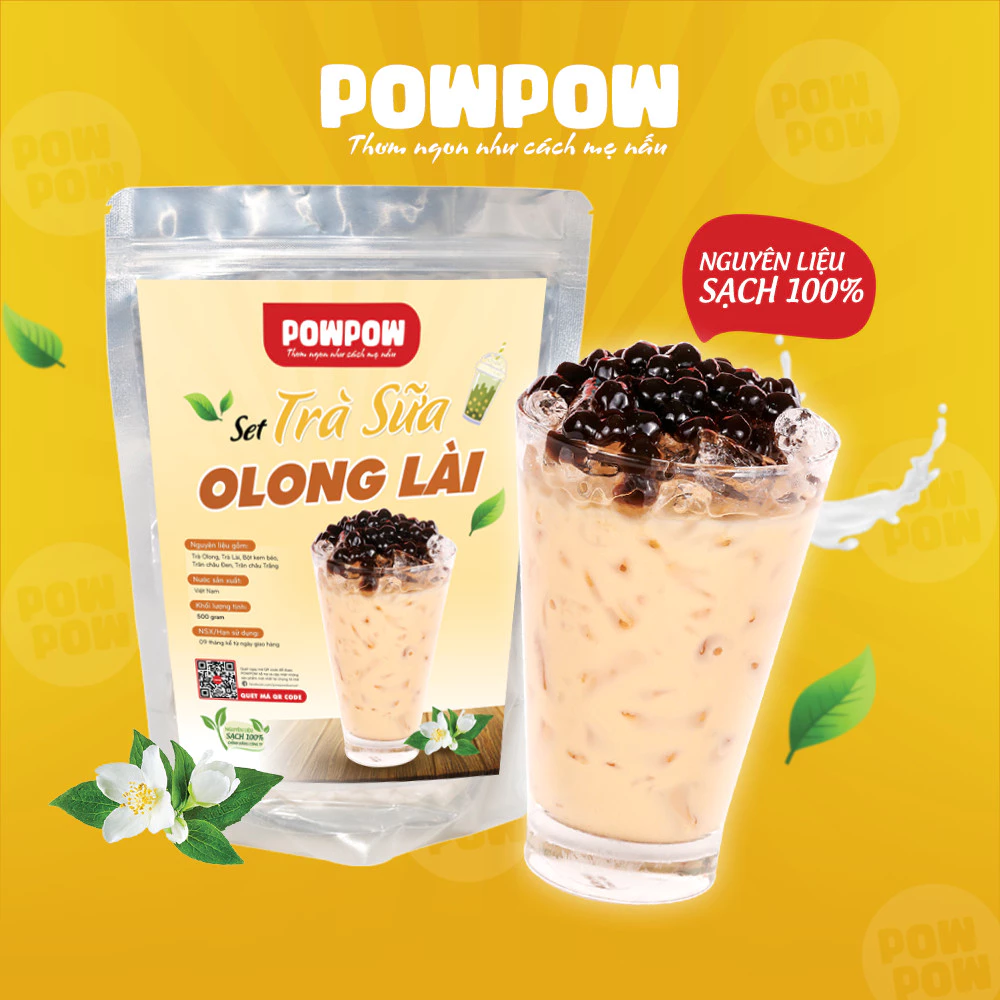 Set nguyên liệu trà sữa trân châu Olong Lài POWPOW nấu được 15-20 ly