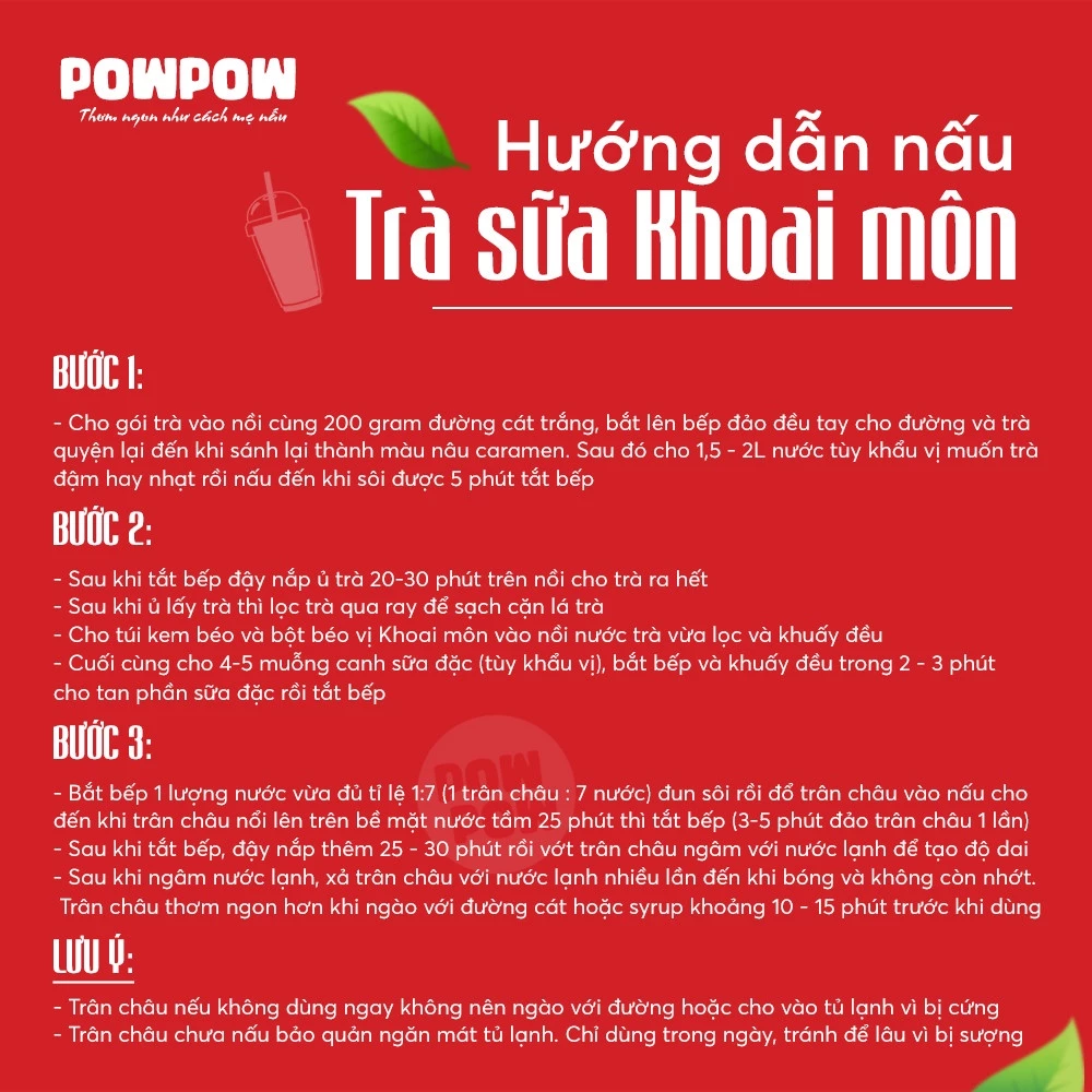 Set nguyên liệu pha trà sữa trân châu vị Khoai môn tự nấu POWPOW - nấu được 15 - 20 ly