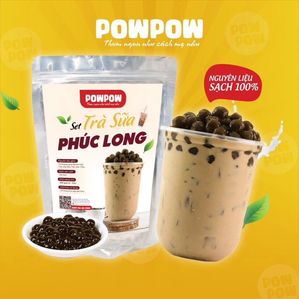 Set nguyên liệu pha trà sữa trân châu vị Phúc Long tự nấu POWPOW nấu được 15 - 20 ly