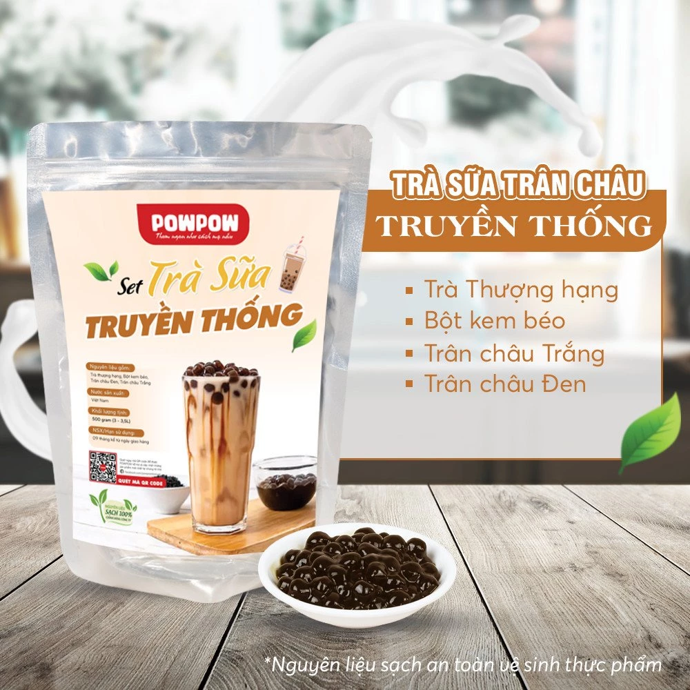 Set nguyên liệu pha trà sữa trân châu vị truyền thống tự nấu POWPOW nấu được 15 - 20 ly