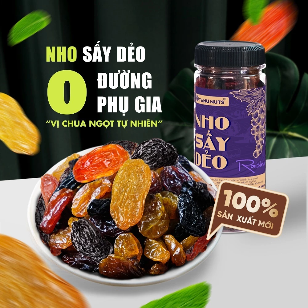 Nho khô Raisins 3 màu TANU NUTS không đường Chile sấy chua ngọt