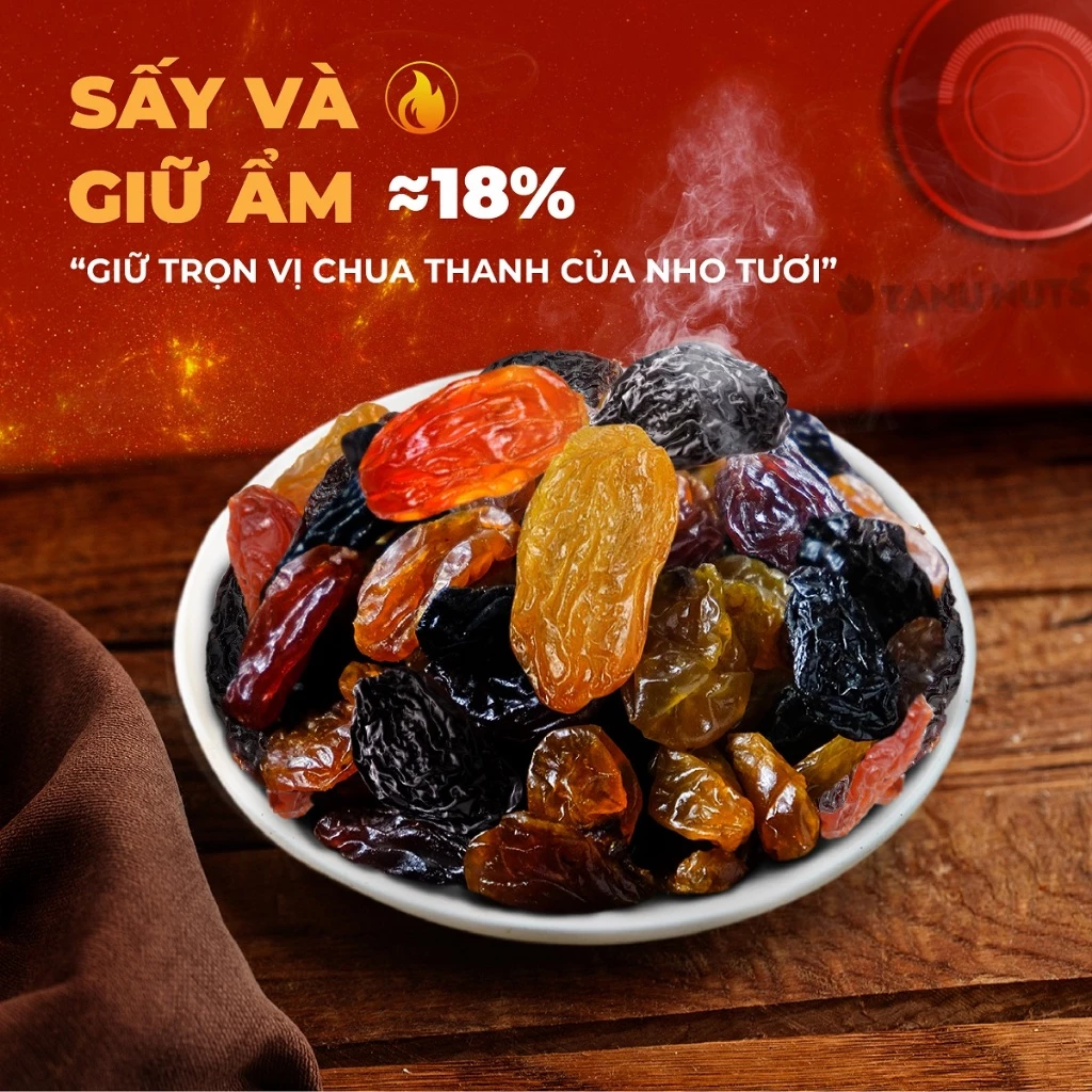 Nho khô Raisins 3 màu TANU NUTS không đường Chile sấy chua ngọt
