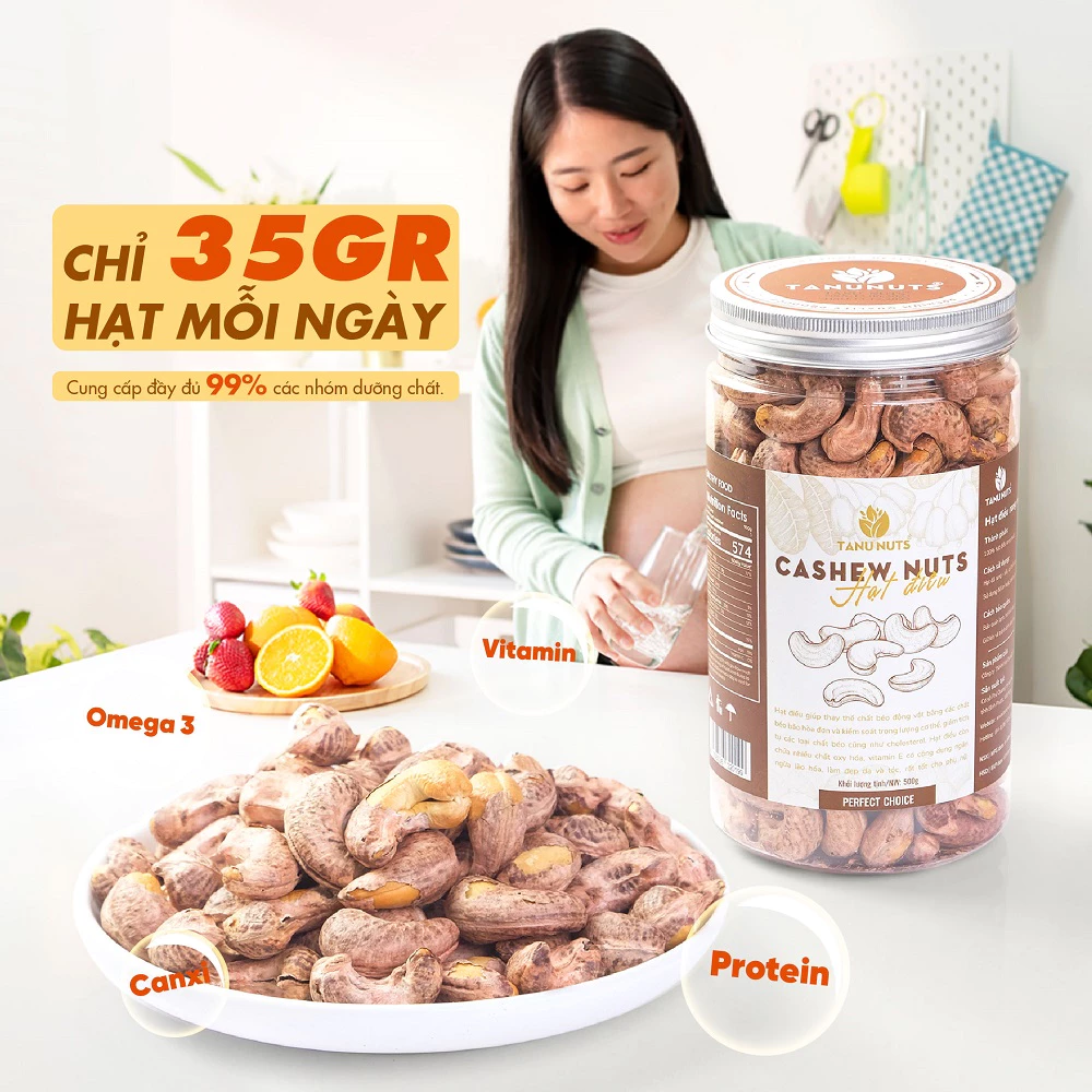 Hạt điều rang muối nguyên hạt TANU NUTS dinh dưỡng cho bà bầu, ăn kiêng, giảm cân