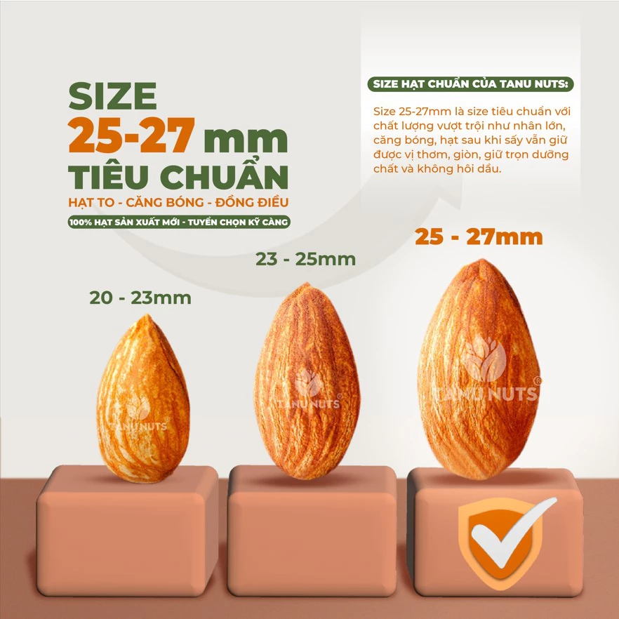 Hạt hạnh nhân rang sấy chín TANU NUTS dinh dưỡng cho bà bầu, ăn kiêng, giảm cân
