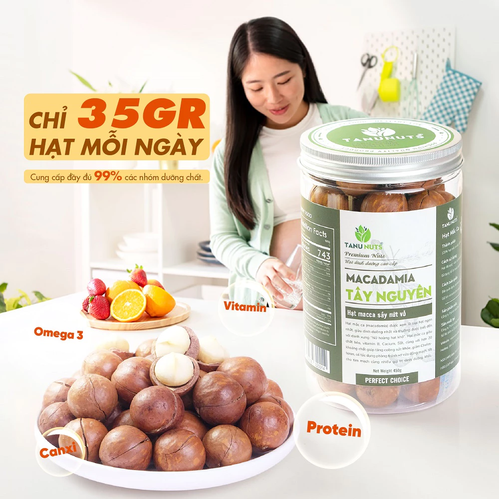 Hạt macca nứt vỏ Tây Nguyên đã rang sấy TANU NUTS dinh dưỡng cho bà bầu, ăn kiêng, giảm cân
