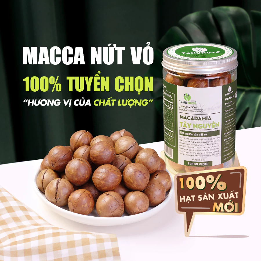 Hạt macca nứt vỏ Tây Nguyên đã rang sấy TANU NUTS dinh dưỡng cho bà bầu, ăn kiêng, giảm cân