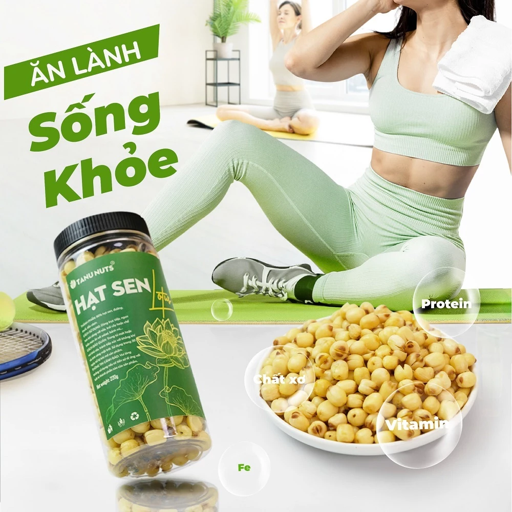 Hạt sen sấy giòn ăn liền TANU NUTS hũ 220g healthy cho văn phòng, ăn kiêng, giảm cân