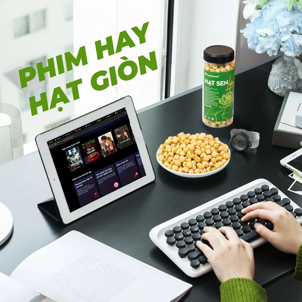 Hạt sen sấy giòn ăn liền TANU NUTS hũ 220g healthy cho văn phòng, ăn kiêng, giảm cân