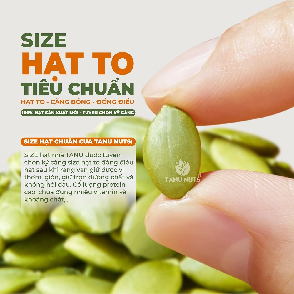Hạt bí xanh rang chín tách vỏ Ấn Độ TANU NUTS sấy giòn nguyên vị