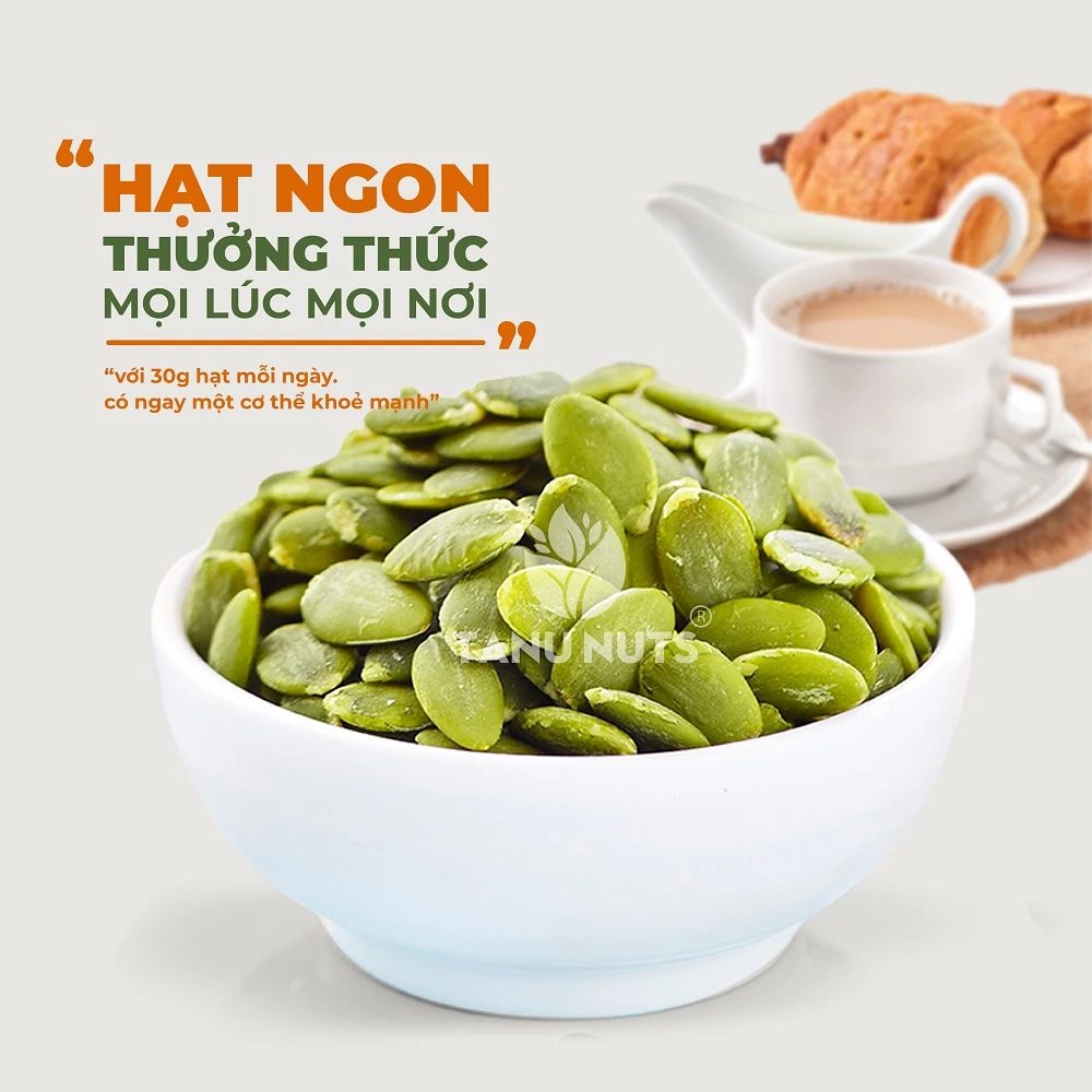 Hạt bí xanh rang chín tách vỏ Ấn Độ TANU NUTS sấy giòn nguyên vị