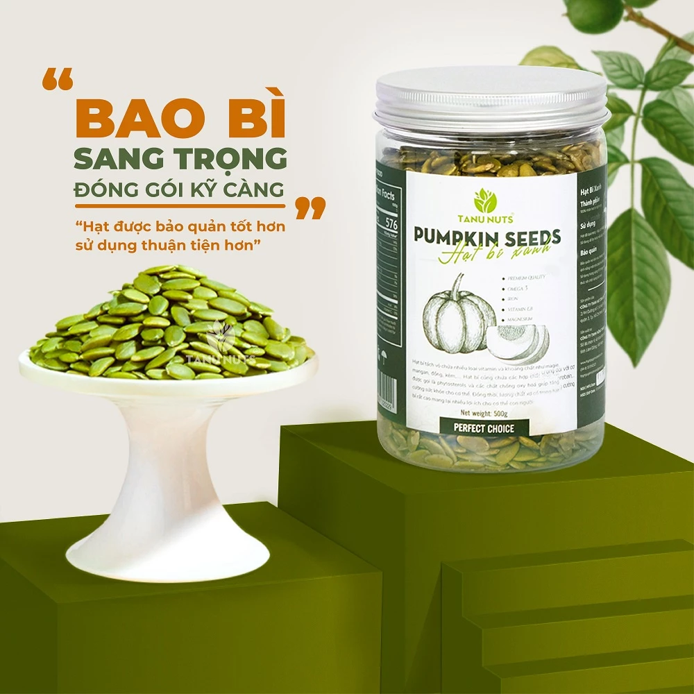 Hạt bí xanh rang chín tách vỏ Ấn Độ TANU NUTS sấy giòn nguyên vị