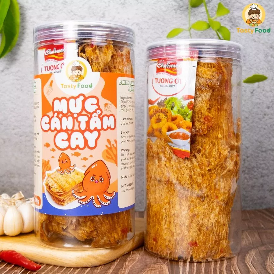 Mực Cán Tẩm Gia Vị Cay Tasty Food Hũ 300G