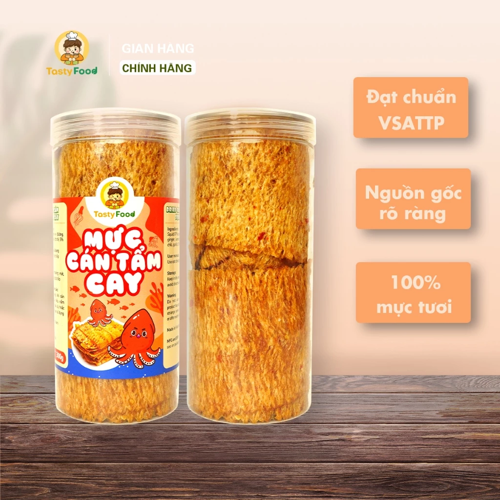 Mực Cán Tẩm Gia Vị Cay Tasty Food Hũ 300G
