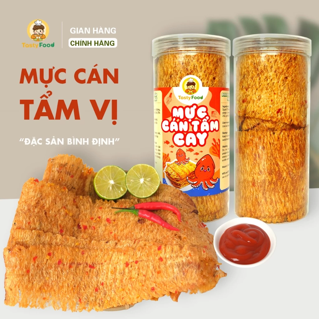 Mực Cán Tẩm Gia Vị Cay Tasty Food Hũ 300G