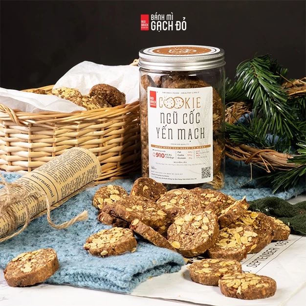 Bánh Cookie Ngũ Cốc Yến Mạch Gạch Đỏ 300g, Không Bột Mì, Ít Calo, Giàu Dinh Dưỡng