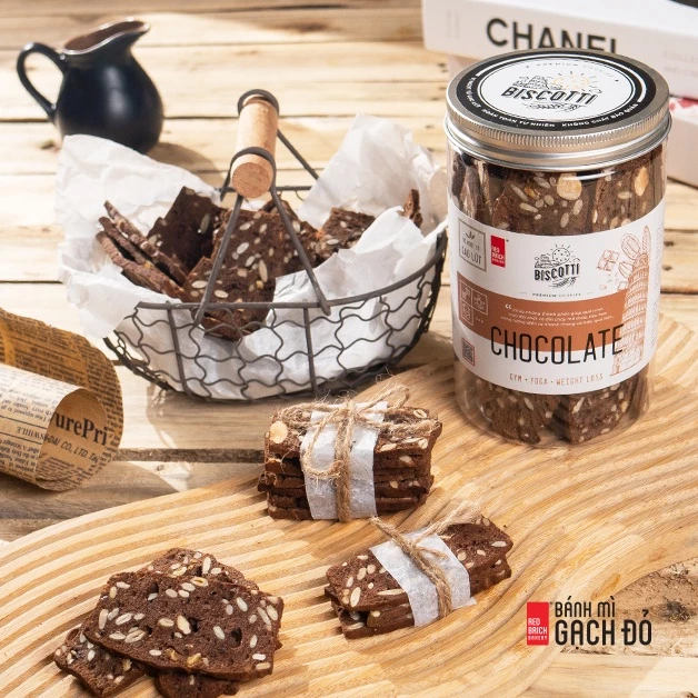 Biscotti Chocolate Gạch Đỏ 250g, ngọt từ gạo lứt và mật ong, chuẩn ăn kiêng