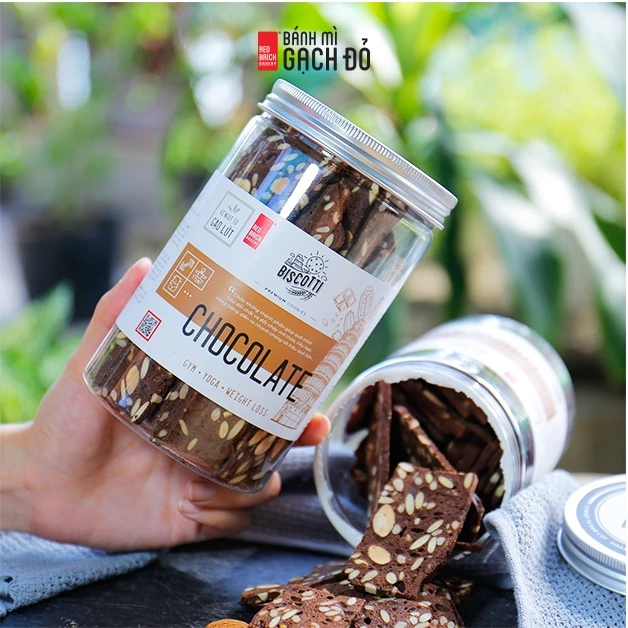 Biscotti Chocolate Gạch Đỏ 250g, ngọt từ gạo lứt và mật ong, chuẩn ăn kiêng