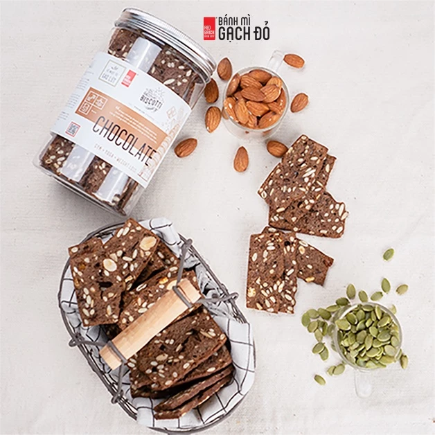 Biscotti Chocolate Gạch Đỏ 250g, ngọt từ gạo lứt và mật ong, chuẩn ăn kiêng