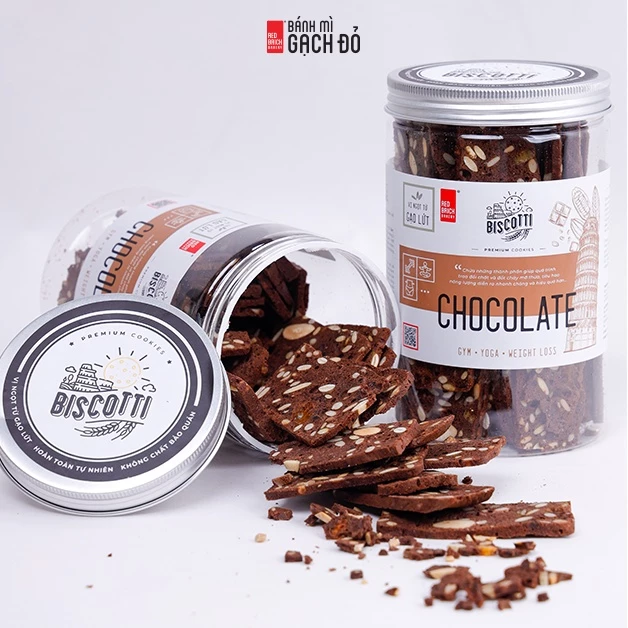 Biscotti Chocolate Gạch Đỏ 250g, ngọt từ gạo lứt và mật ong, chuẩn ăn kiêng