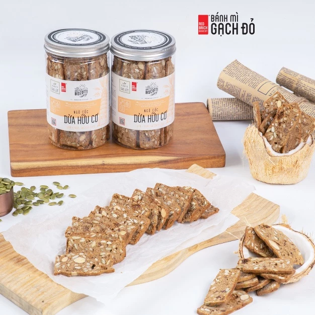 Biscotti Dừa Gạch Đỏ 250g, ngọt từ gạo lứt và mật ong, chuẩn ăn kiêng