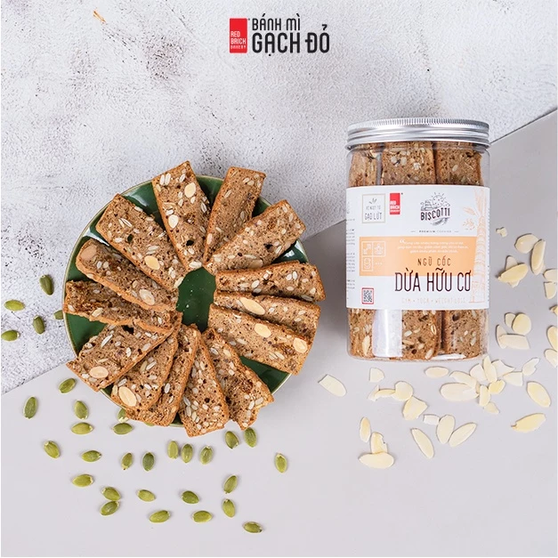 Biscotti Dừa Gạch Đỏ 250g, ngọt từ gạo lứt và mật ong, chuẩn ăn kiêng