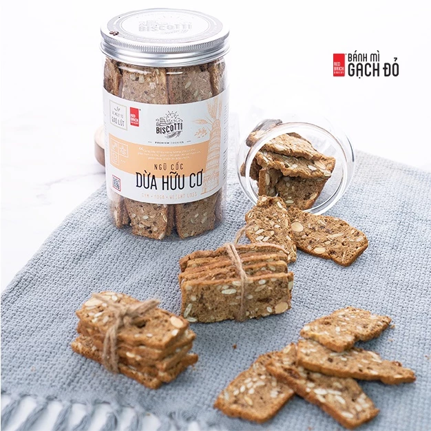 Biscotti Dừa Gạch Đỏ 250g, ngọt từ gạo lứt và mật ong, chuẩn ăn kiêng