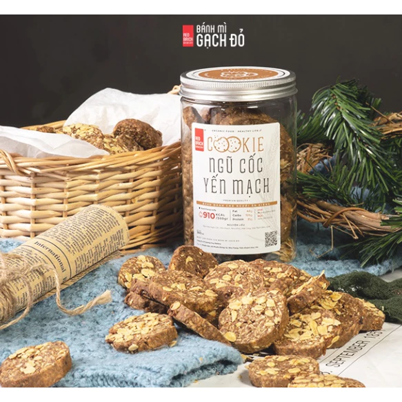 Bánh Cookie Ngũ Cốc Yến Mạch Gạch Đỏ 300g, Không Bột Mì, Ít Calo, Giàu Dinh Dưỡng Healthy