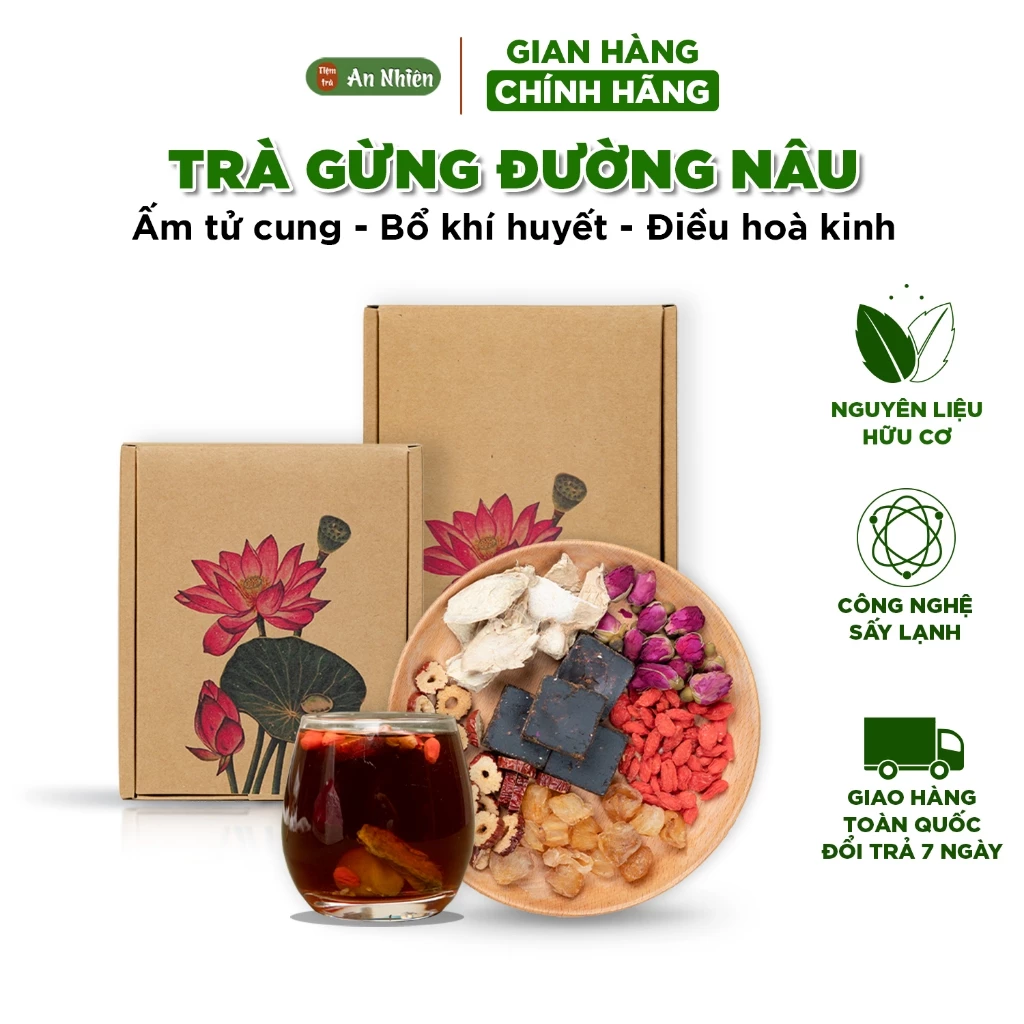 Trà Gừng Đường Nâu Thảo Mộc An Nhiên giảm đau bụng kinh,ấm tử cung, bổ máu, giữ ấm cơ thể