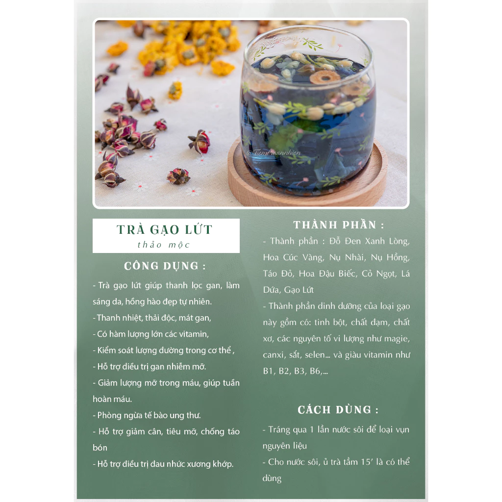 Trà Gạo Lứt Thảo Mộc An Nhiên mix 8 vị thảo mộc thải độc gan, thanh lọc cơ thể, dưỡng da