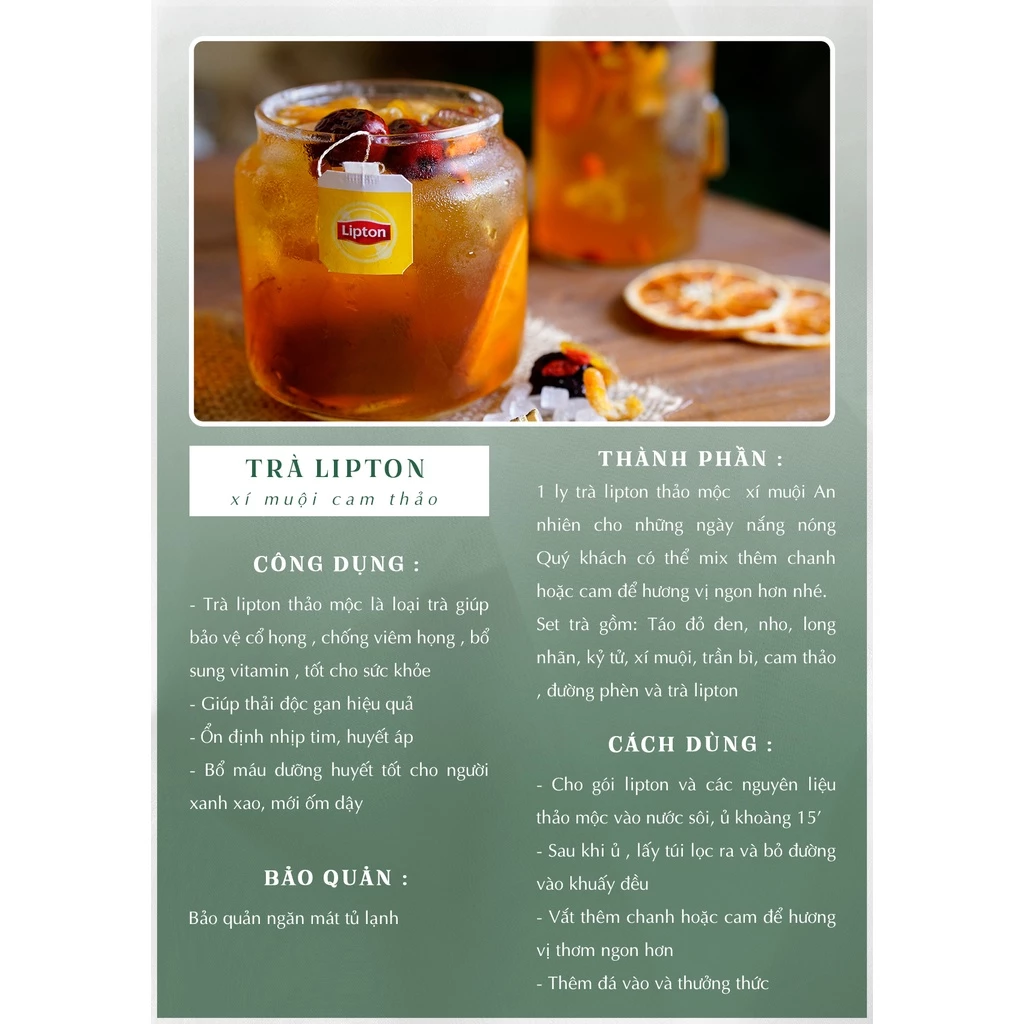 Trà Lipton xí muội thảo mộc An Nhiên giải khát, set trà pha sẵn kèm công thức