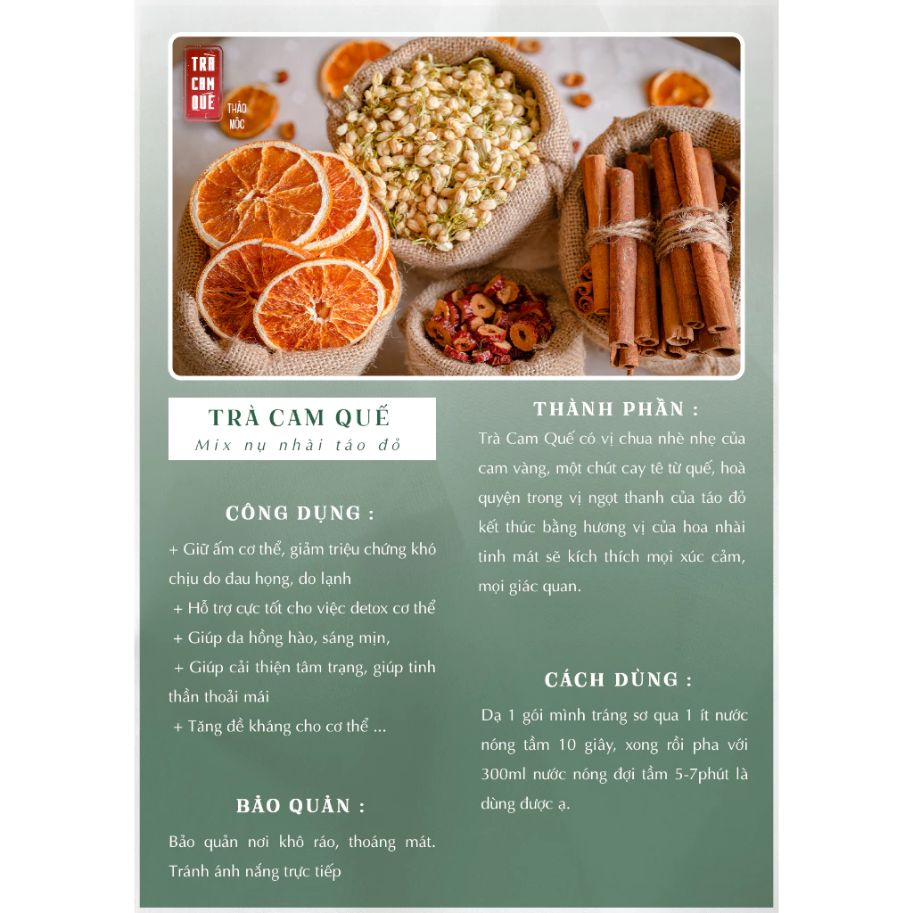 Trà cam quế thảo mộc táo đỏ nụ nhài An Nhiên giữ ấm thư giãn
