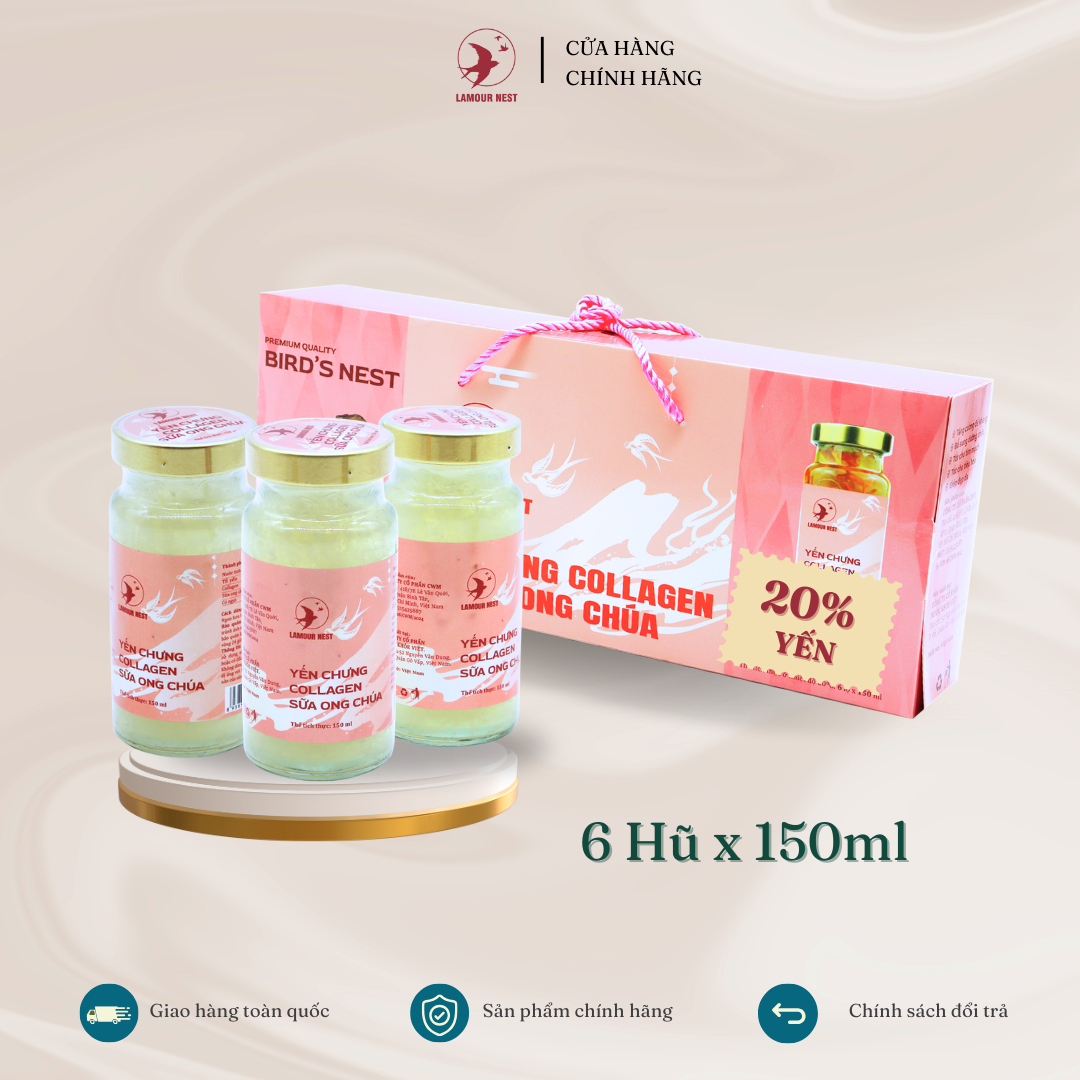 Hộp 6 Hũ Yến Chưng Collagen Sữa Ong Chúa Lamour Nest (150ml/hũ)
